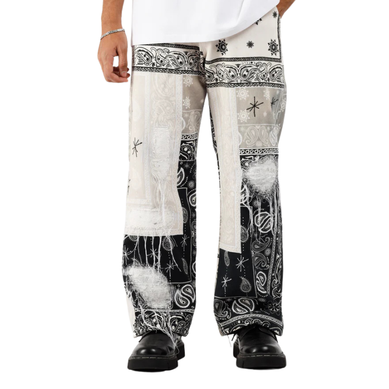 Distressed Black Paisley Jeans