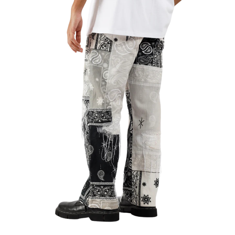Distressed Black Paisley Jeans