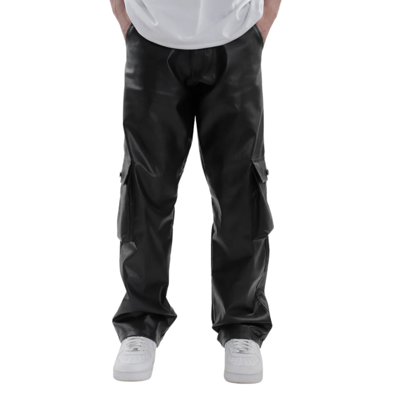 Black Leather Carpenter Pants
