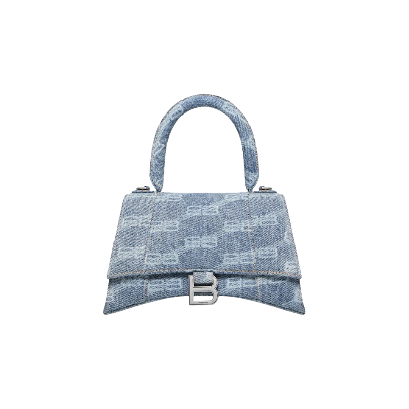 Balenciaga Hourglass Top Handle Small Bb Monogram Denim Bleached Blue