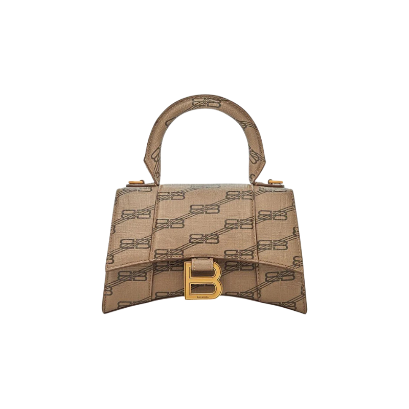 Balenciaga Hourglass Handbag Xs Bb Monogram Beige/Brown
