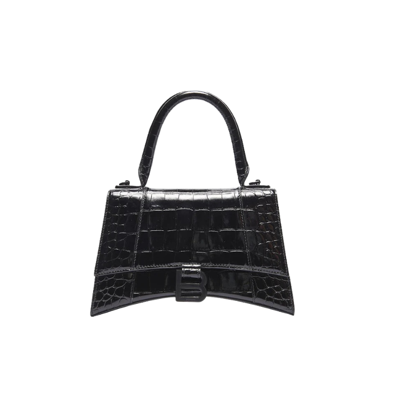 Balenciaga Hourglass Top Handle Crocodile Embossed Xs Black