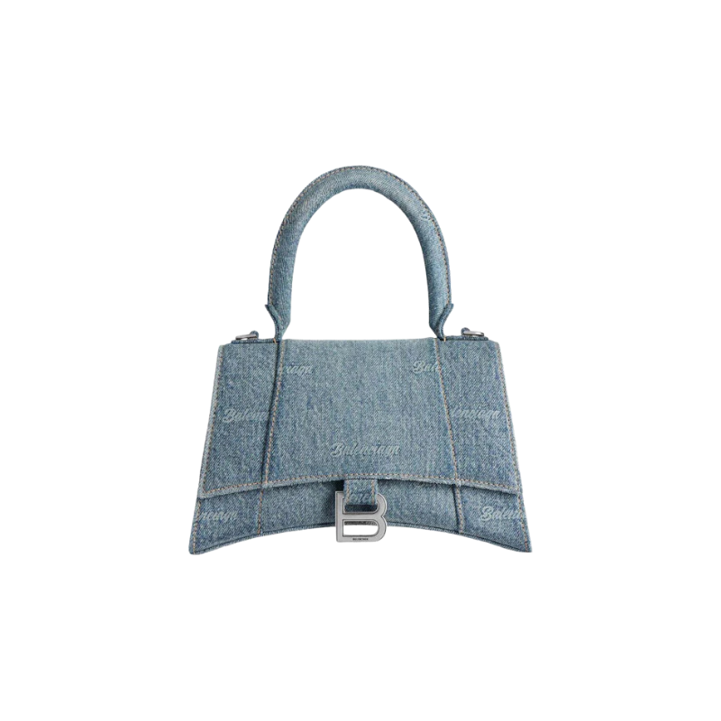 Balenciaga Women'S Hourglass Small Handbag Girly Allover Denim Light Blue