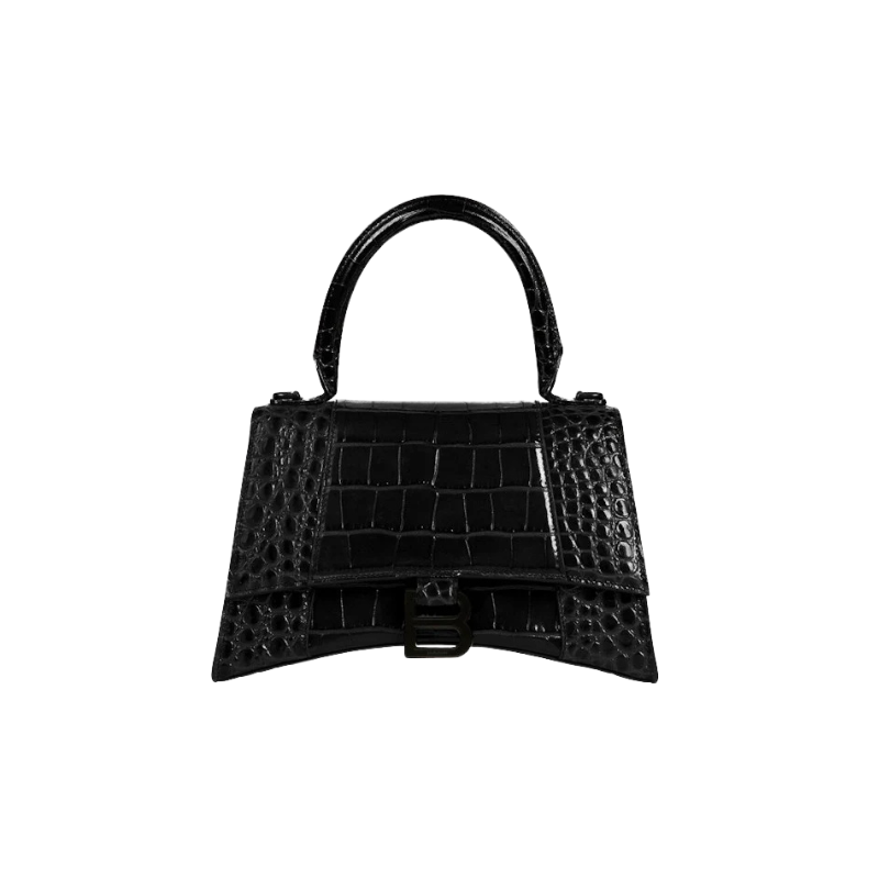 Balenciaga Crocodile Embossed Hourglass Top Handle Small Black