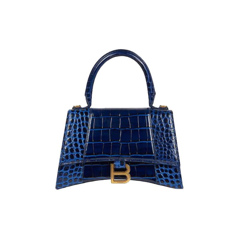 Balenciaga Hourglass Top Handle Bag Small Crocodile Embossed Navy