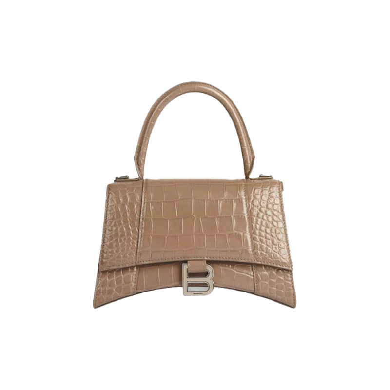 Balenciaga Hourglass Top Handle Bag Small Crocodile Embossed Mink