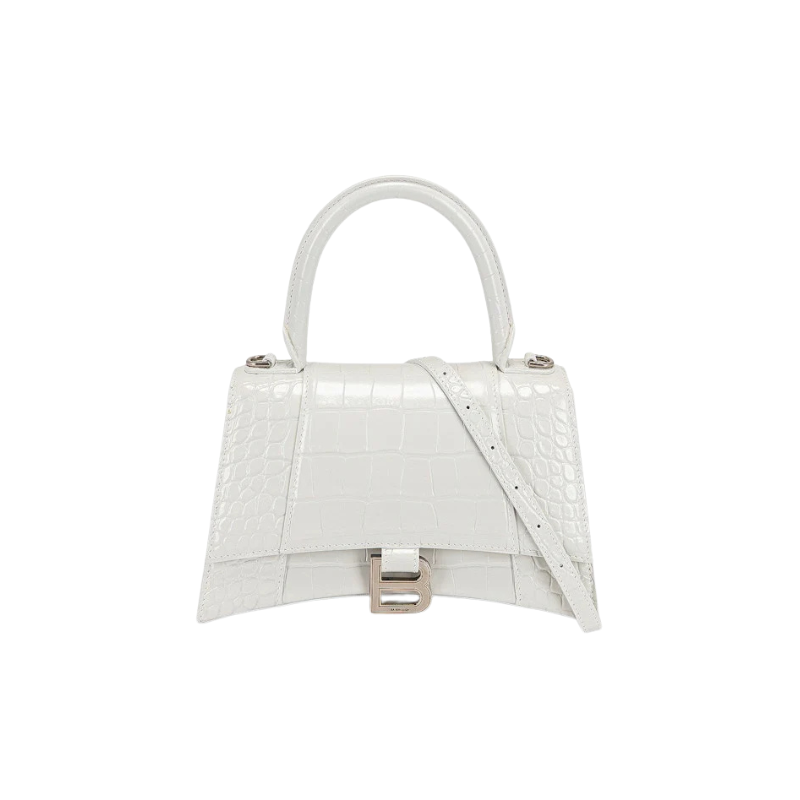 Balenciaga Crocodile Embossed Hourglass Top Handle Small White
