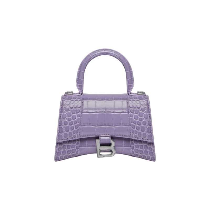 Balenciaga Hourglass Top Handle Xs Crocodile Embossed Lilac
