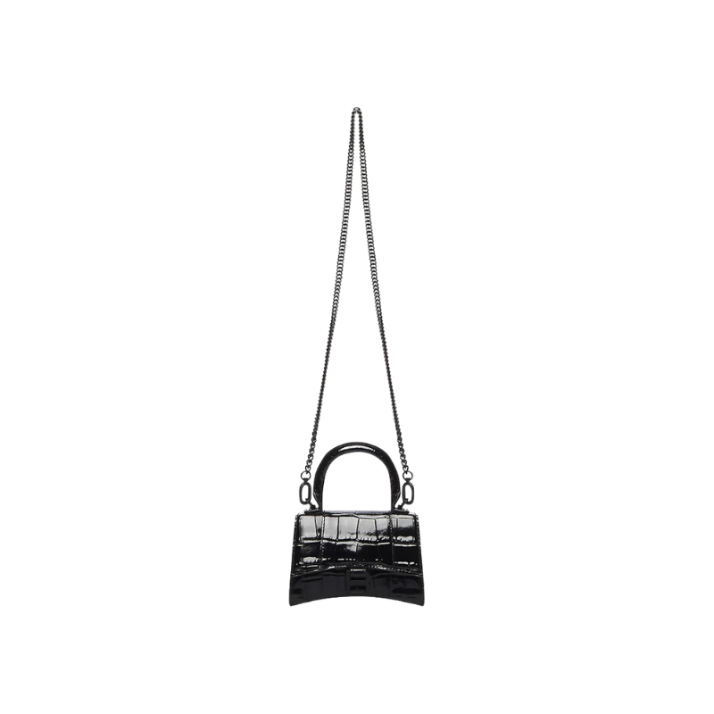 Balenciaga Hourglass Top-Handle Bag Mini Croc Embossed Black