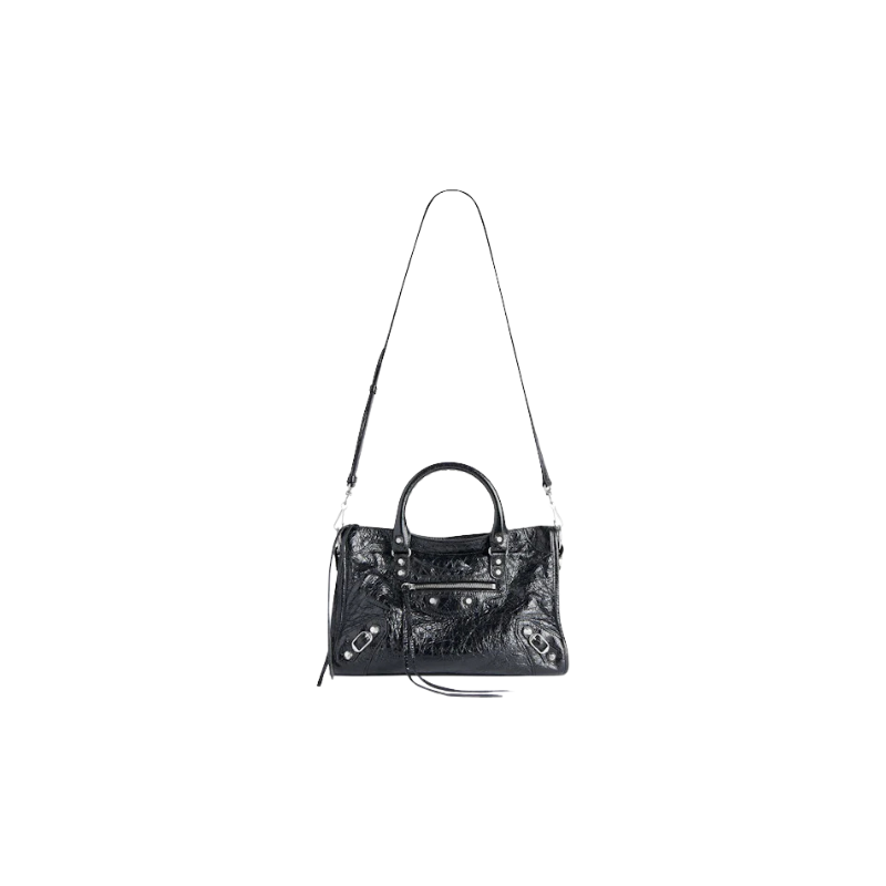 Balenciaga Le City Small Bag In Black Arena Lambskin Shiny Silver Hardware Black (8114422Aa9S1000)