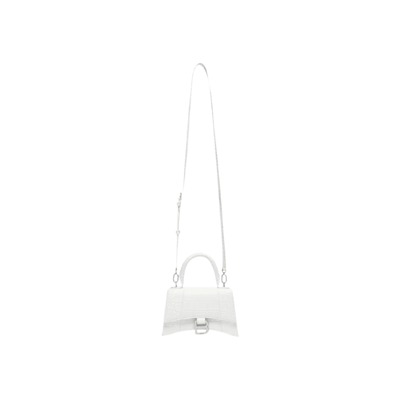 Balenciaga Hourglass Crocodile Embossed Top Handle Bag Xs White