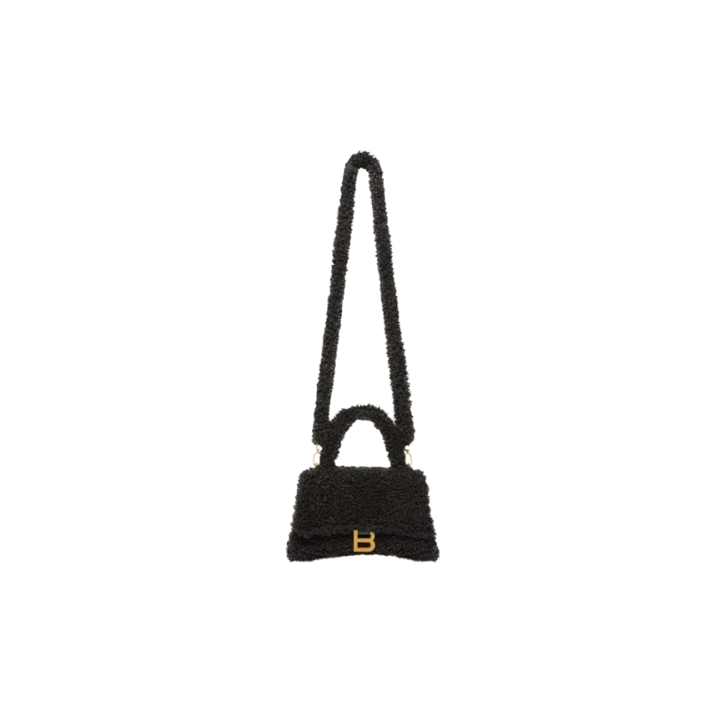 Balenciaga Hourglass Furry  Shopper Small Black