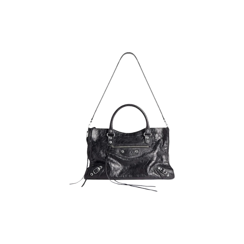 Balenciaga Le City Medium Bag In Black Arena Lambskin Shiny Silver Hardware Black (7977862Aa9S1000)