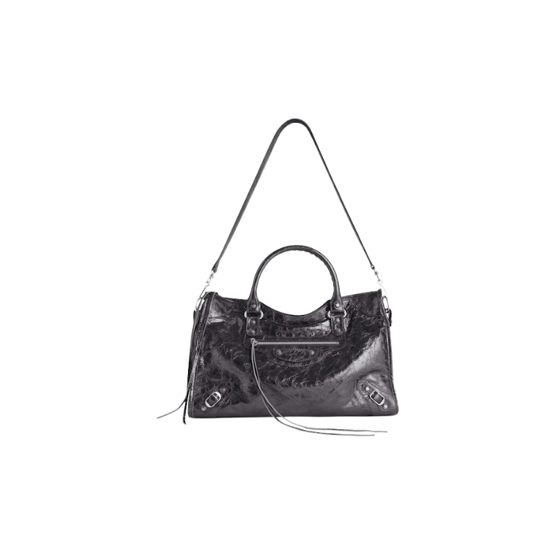 Balenciaga Le City Medium Bag In Steel Grey Metallized Arena Lambskin Shiny Silver Hardware Steel Grey (7977862Aa9R1314)