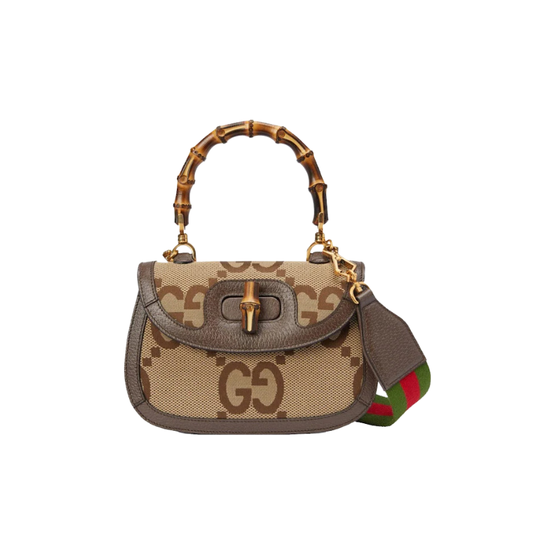 Gucci Jumbo Gg Bag With Bamboo Small Camel/Ebony