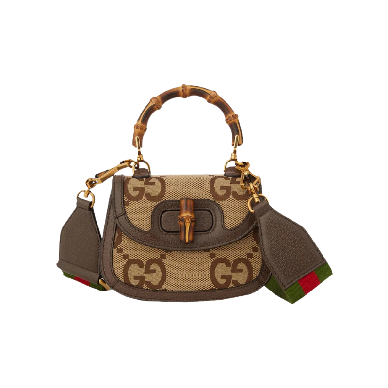 Gucci Mini Jumbo Gg Bag With Bamboo Camel/Ebony