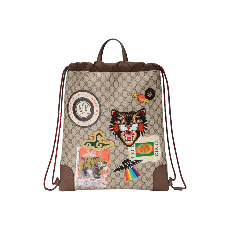 Gucci Courrier Drawstring Supreme Embroidered Appliques Beige Multicolor