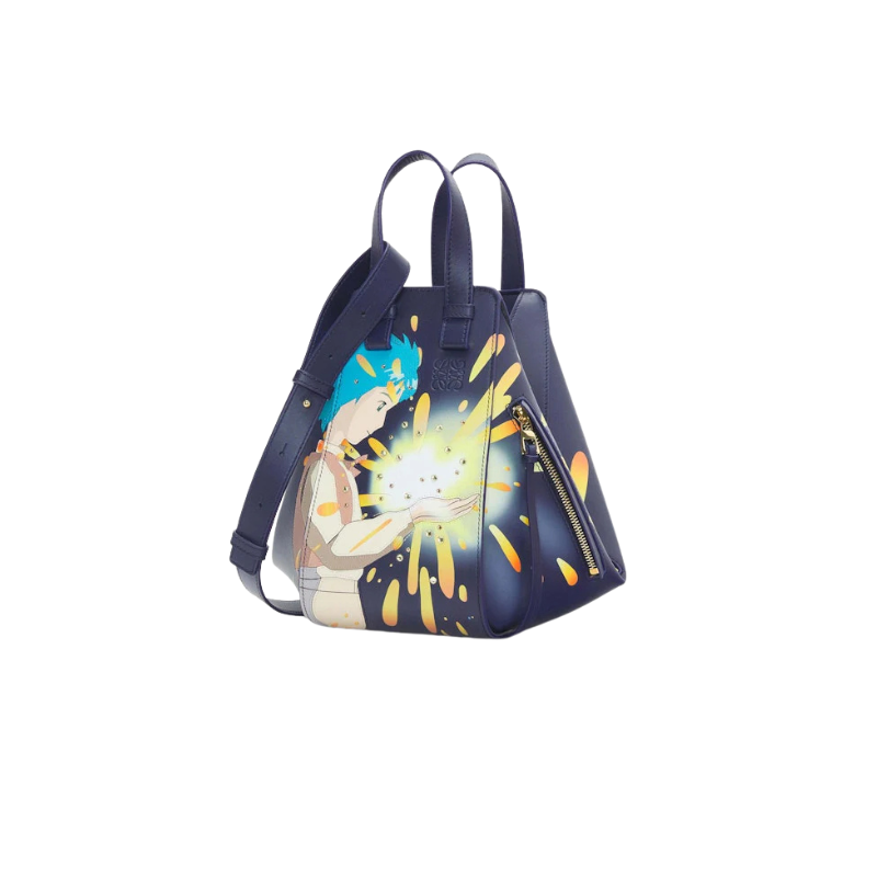 Loewe X Howls Magical Sky Small Hammock Bag In Satin Calfskin Marine