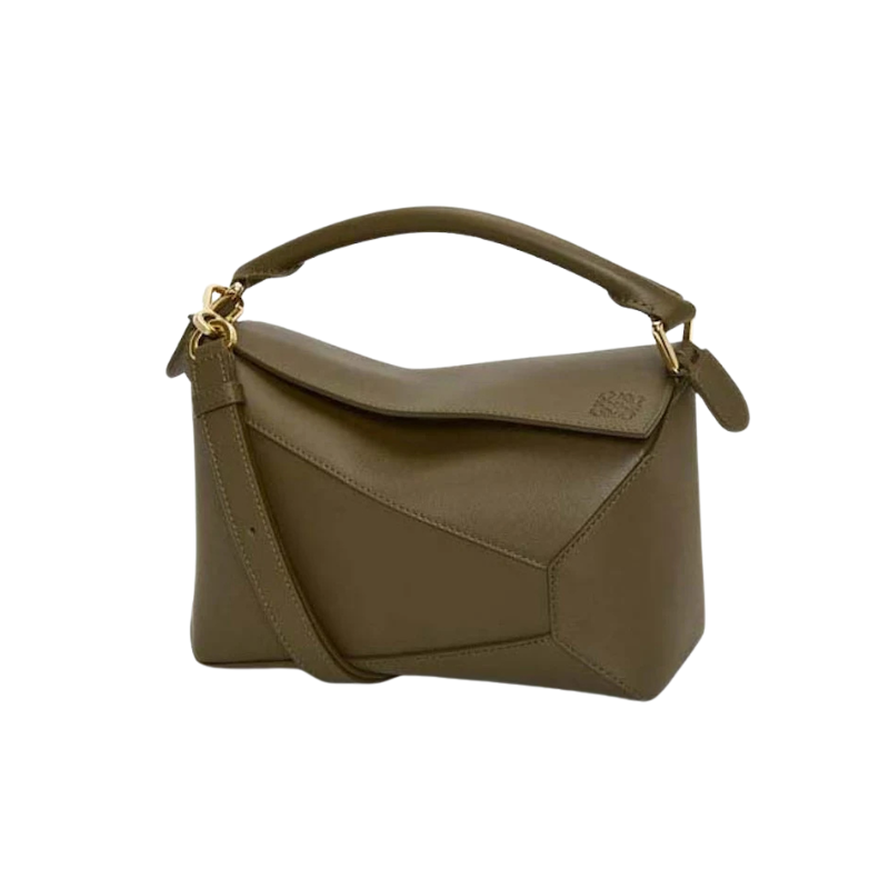 Loewe Small Puzzle Bag In Classic Calfskin Dark Khaki Green