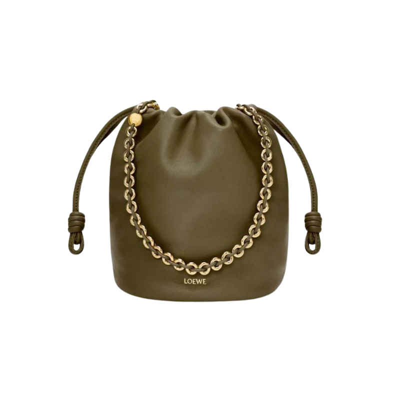 Loewe Flamenco Purse Bucket Bag In Mellow Nappa Lambskin Dark Khaki Green