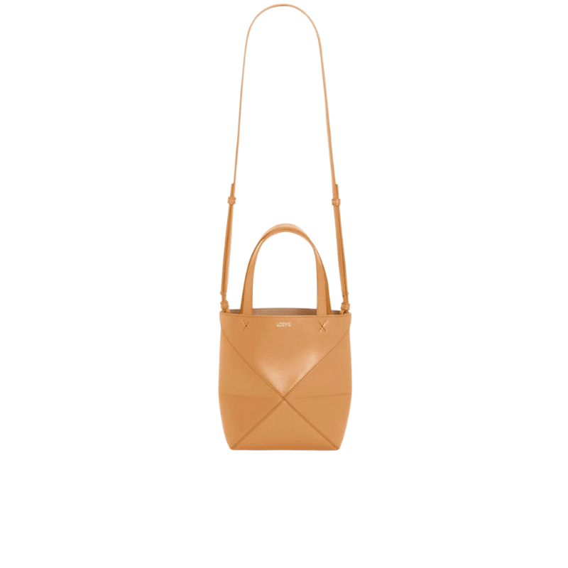 Loewe Mini Puzzle Fold Tote In Shiny Calfskin Warm Desert