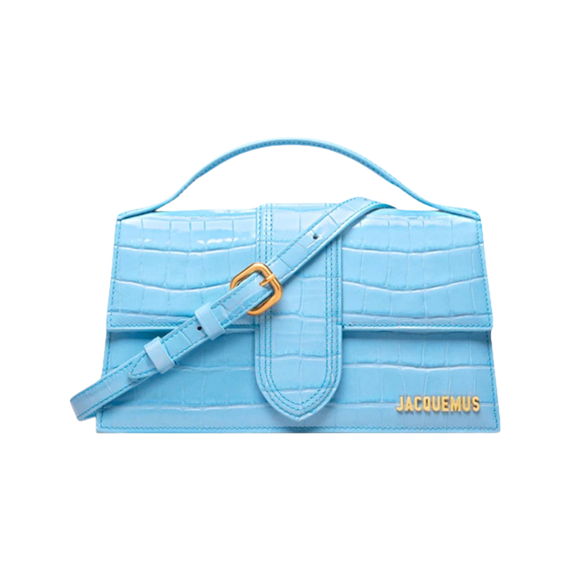 Jacquemus Le Grand Bambino Crossbody Flap Bag Croco Embossed Gradient Blue