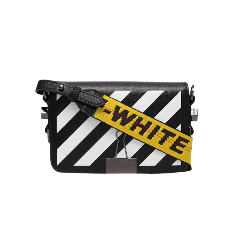 Off-White Binder Clip Bag Ss22 Mini Diag Stripe Black   White Yellow