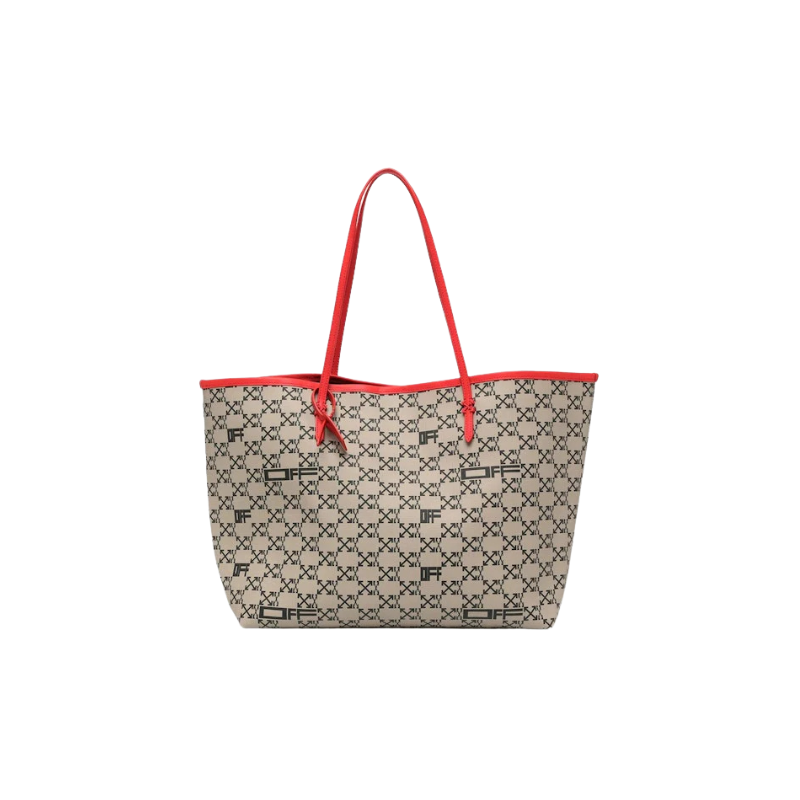 Off-White Arrows Logo Print Tote Bag Taupe/Red