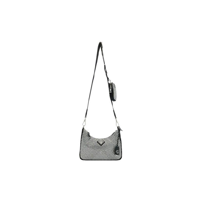 Prada Re-Edition 2005 Crystal-Embellished Satin Bag Silver