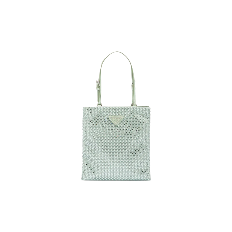 Prada Embellished Satin Handbag Aqua