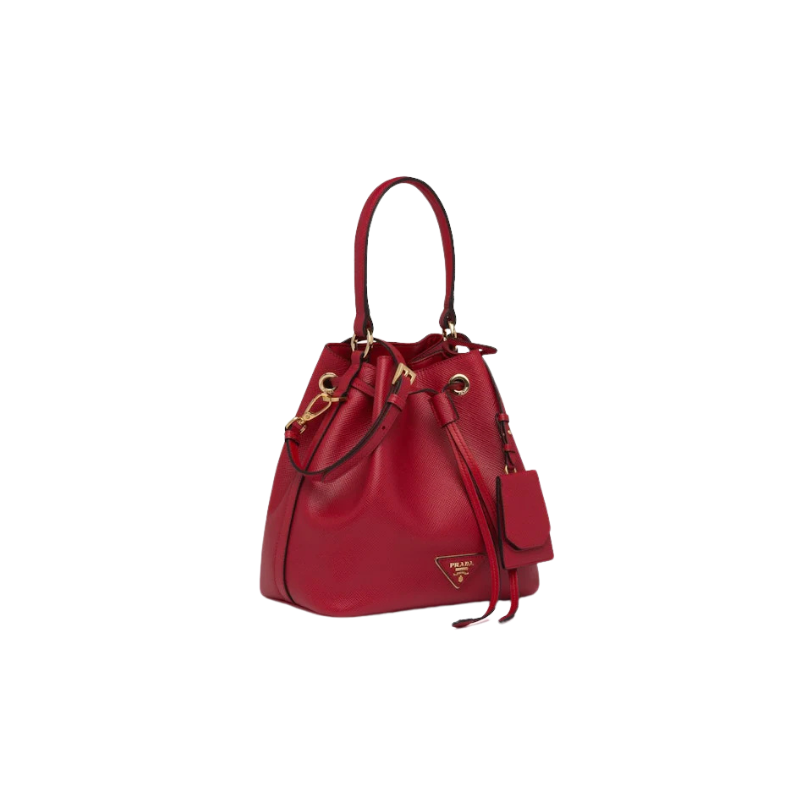Prada Bucket Bag Saffiano Leather Gold-Tone Red