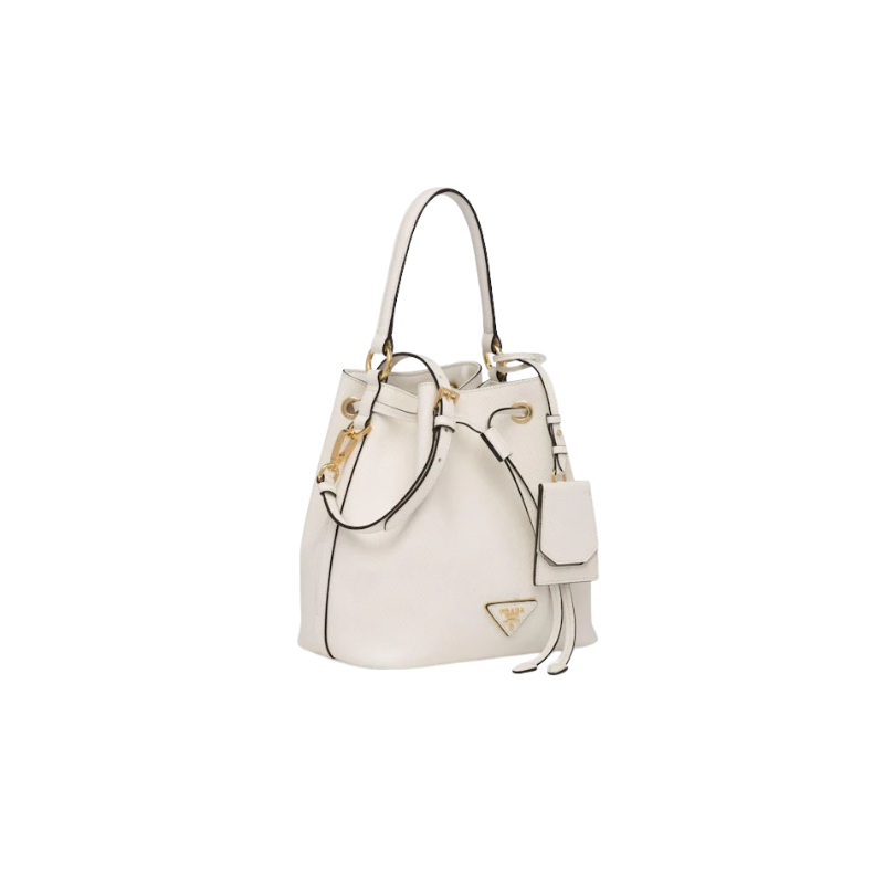 Prada Bucket Bag Saffiano Leather Gold-Tone White