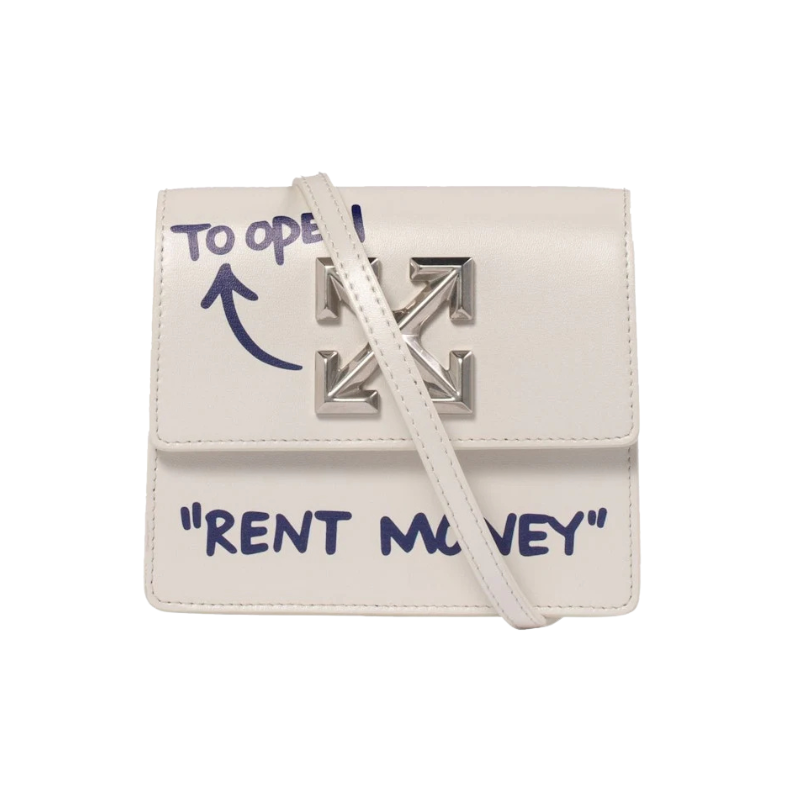 Off-White 0.7 Jitney Quote Bag "Rent Money" White