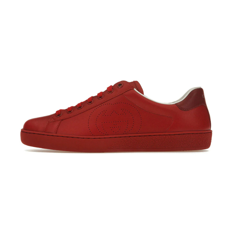 Gucci Ace Perforated Interlocking G Red