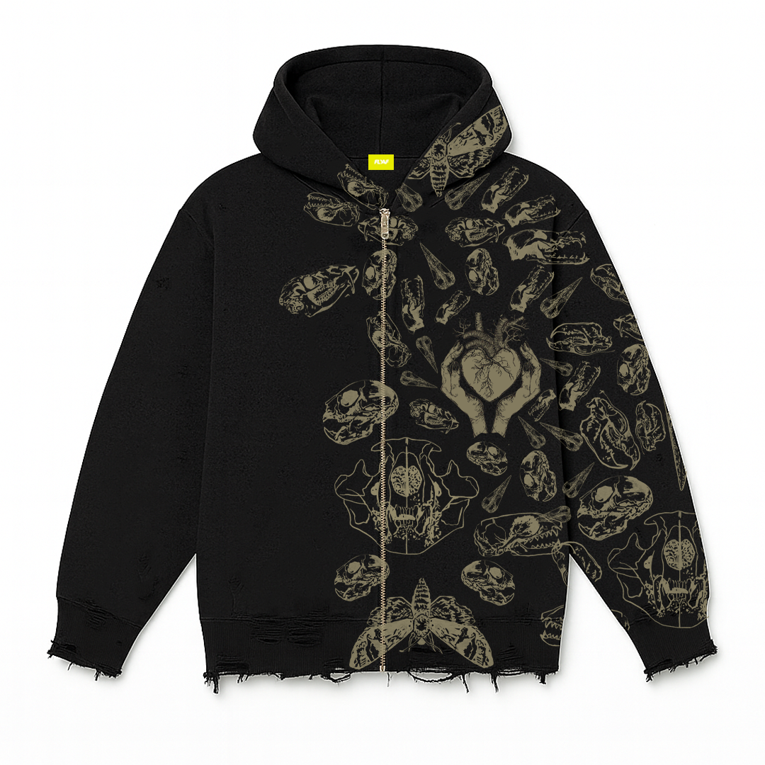 FRACTURED PULSE ZIPPER HOODIE (BLACK)