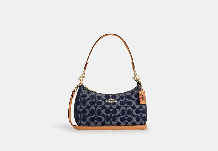 Teri Shoulder Bag In Signature Denim - Gold/Den Gold/Natural