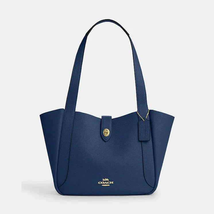 Coach Hadley Turnlock Tote Bag Pebbled Leather-Gold-Deep Blue
