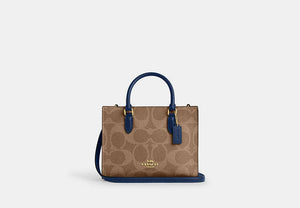 Maggie Small Tote Bag In Signature Canvas - Gold/Tan/Deep Blue