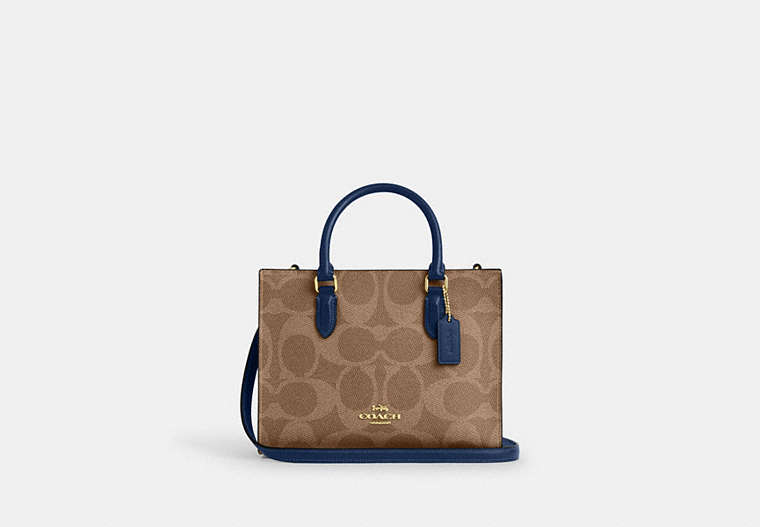 Maggie Small Tote Bag In Signature Canvas - Gold/Tan/Deep Blue