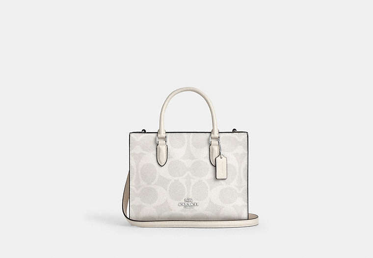 Maggie Small Tote Bag In Signature Canvas - Silver/White/Chalk