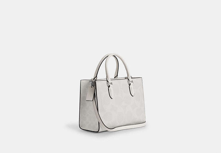 Maggie Small Tote Bag In Signature Canvas - Silver/White/Chalk
