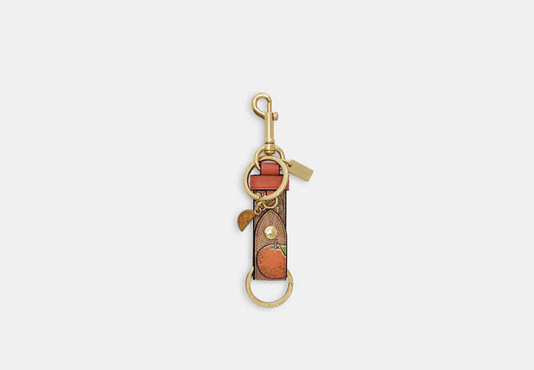 Trigger Snap Bag Charm In Signature Canvas With Orange Print - Gold/Tan Multi