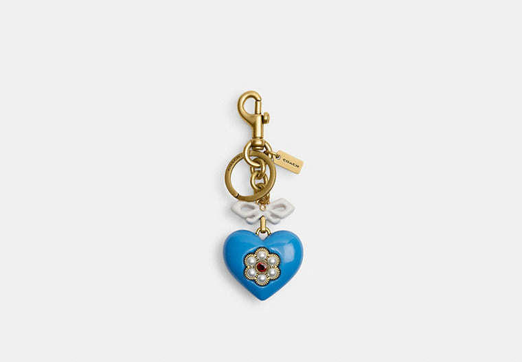 Heart Bag Charm - Brass/Blue Multi