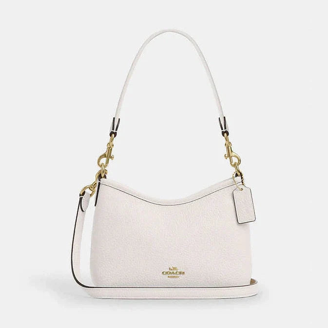 Coach Laurel Small Shoulder Bag Pebbled Leather-Gold-Chalk