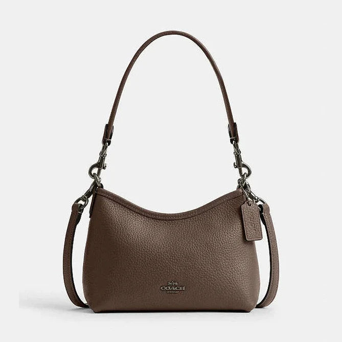 Coach Laurel Small Shoulder Bag Pebbled Leather-Qb-Dark Stone