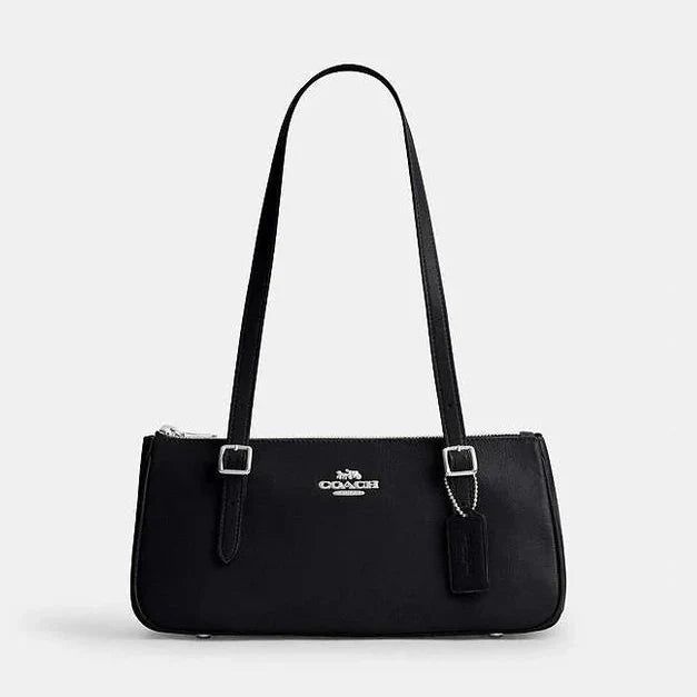 Coach Asher Shoulder Bag Glazed Leather-Silver-Black