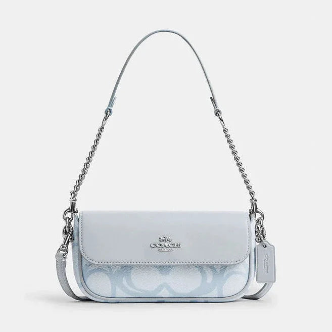 Coach Hailey Flap Bag In Sketch Signature Canvas Signature Canvas-Silver-Ice Blue