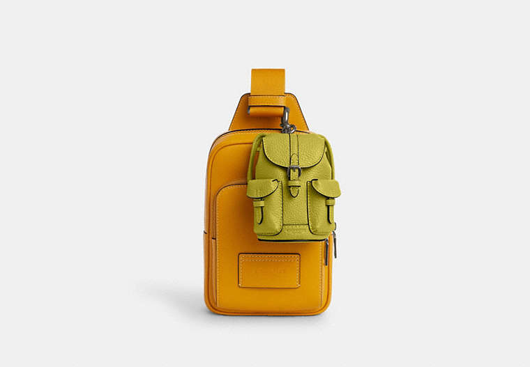 Mini Warner Backpack Bag Charm - Gunmetal/Lime Green