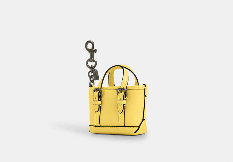 Mini Warner Tote Bag Charm - Gunmetal/Yellow