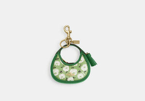 Mini Carmen Bag Charm With Floral Print - Gold/Kelly Multi